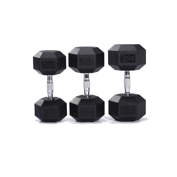 HALTERE CAOUTCHOUC HEXAGONAL 25 KG POUR LA MUSCULATION