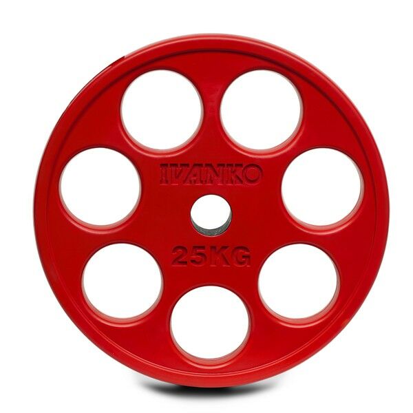 Disque Olympique 7 Trous Caoutchouc Rouge 25 kg