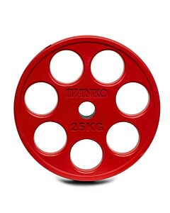 Disque Olympique 7 Trous Caoutchouc Rouge 25 kg